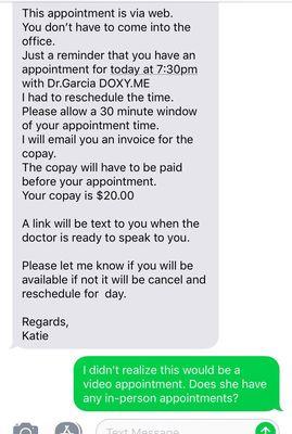 Text from Ms. Garcia's assistant