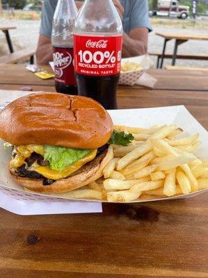 The Dani - Fresh 8oz Beef Patty with Cheese on Toasted Bun, Large Fries & a 22oz Drink.