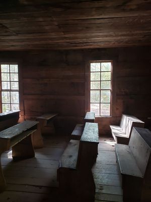 Student desks Inside the Little Greenbrier Schoolhouse