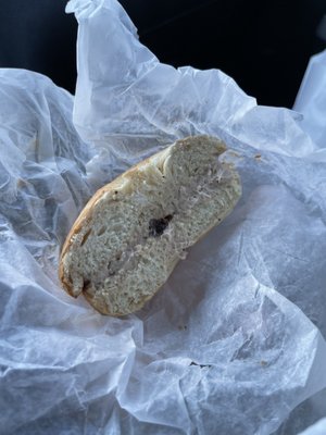 Plain bagel with cinnamon raisin cream cheese