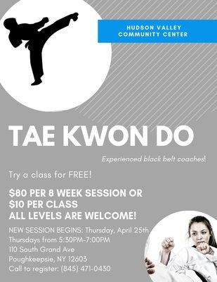 Our Tae Kwon Do sessions are once a week for 8 weeks long. It's $80 per session or $10 per class.  Try a class for FREE today!