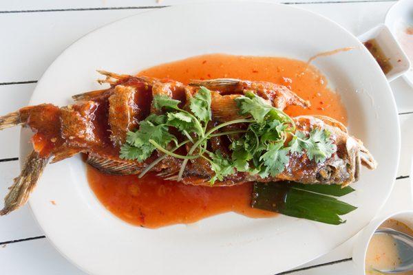 Whole fish with our famous Thai sweet chili  "Samrod"  sauce