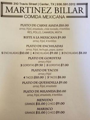 Menú de Jueves Viernes Sabado Domingo