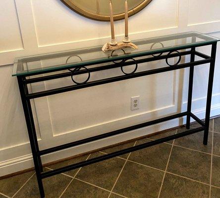 We make custom unique metal furniture like this entry table. Contact us to make something for you.