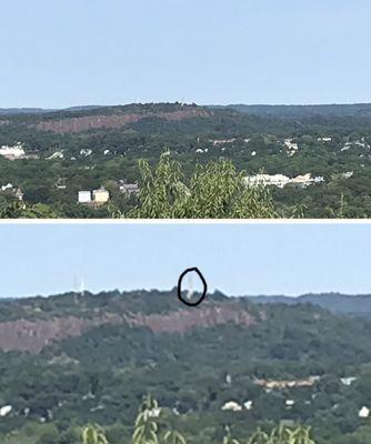 7/10/22 Looking almost due east toward East Rock park, with the Soldiers Monument 3 miles away (circled).