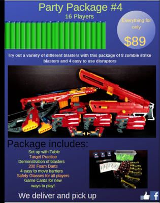 Nerf Party Packages. We have several packages please visit our website for more information or call 210-372-3421.