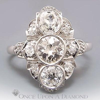 Stock #: SJB2210MT-7 (Vintage 1.53ctw European Cut Diamond Cluster Platinum Ring Estate Jewelry)