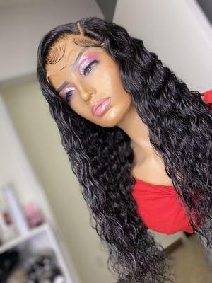 Tressed & Ready Custom machine made closure wig, water wave, colored jet black and styled by me