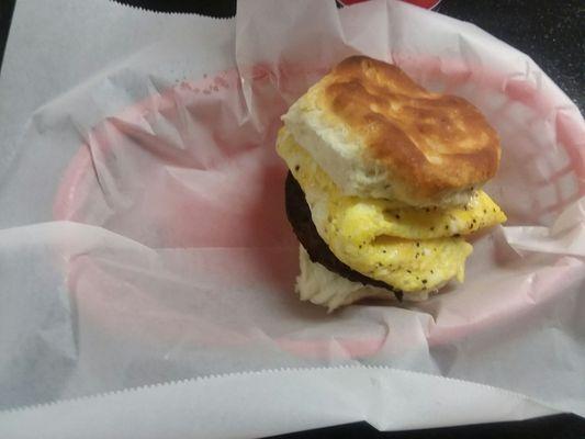 Sausage,  egg,  and cheese biscuit.