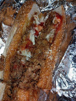 Masala Beef Cheesesteak with Mayo & Ketchup.