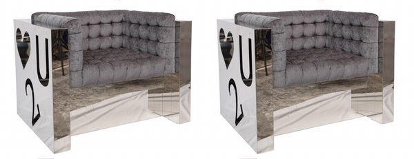 Custom Made Stainless Steel Cub Chairs with I Love You on one side and Love You Too on the other side.