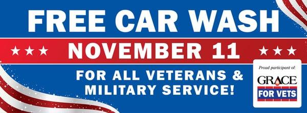 Free car wash to active military & veterns from 9:00 a.m. to 5:00 p.m. November 11th.  Ask for Herb (in the van in the parking lot)