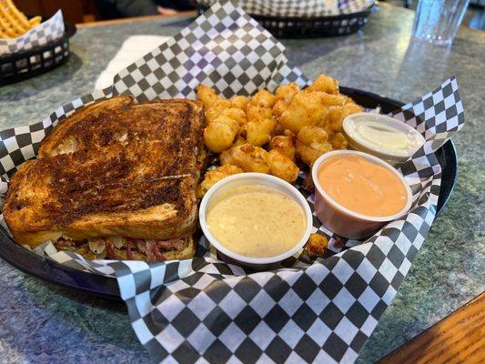 Reuben with "specialty" side (a.k.a., appetizer) of cheese curds