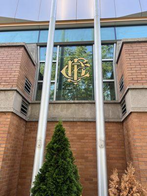 Flag pole Chicago fire dept. crest building