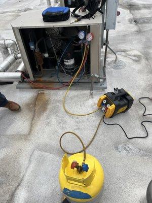 Refrigerant recovery for compressor changeout.