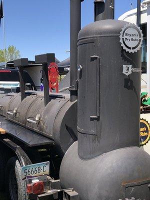 Bryan's Dry Rubs. Giant train looking smoker.