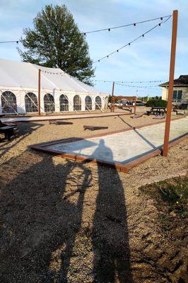 Courtyard and Event Tent with Bocce Ball,  Bags, and Play Area for the kiddos