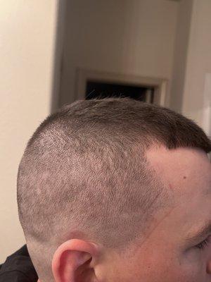 Uneven right side, visible red cuts