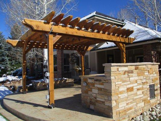 Pergola, Patio and Outdoor Kitchen and Fireplace