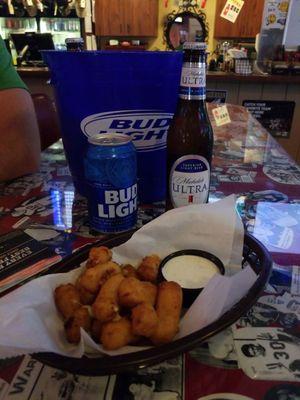 Cold beer and cheese curds