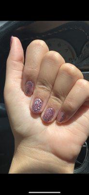 Glitter pink gel manicure