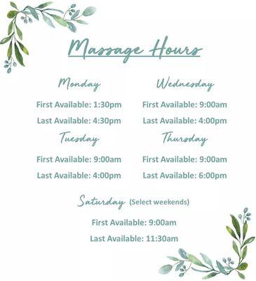 Updated massage therapy hours!