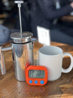 French press with a fun timer!