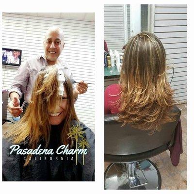 Color highlights hair cut and blow dry