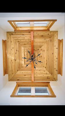 Tongue and groove cedar ceiling.