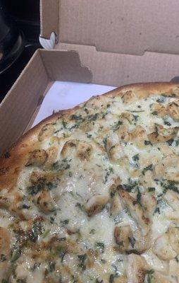 Chicken Spinach Alfredo pan pizza.  Yum!