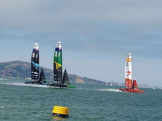 Racing sailboats