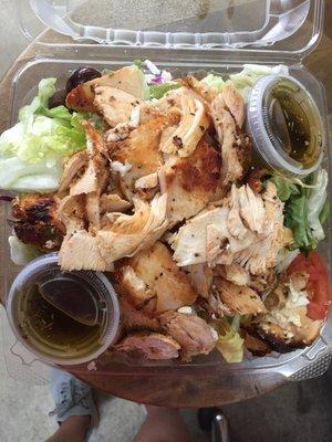 I got a chicken shawarma salad from Zeus to go and a combination plate.