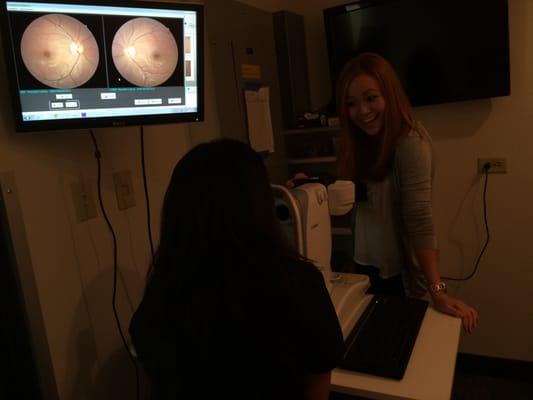 Special testing machines to diagnose and treat medical eye conditions.  Featured is a fundus photography machine.