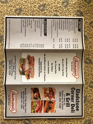 Gladstone Corner Deli & Grill Menu