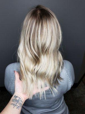 Platinum blonde, balayage, ombre haircolor.