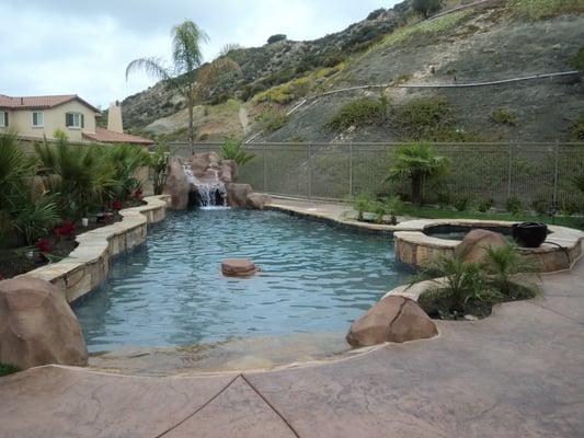 Humestone Pool and raised Spa Beach entry/ baja with Grotto and Gemstone Plaster!