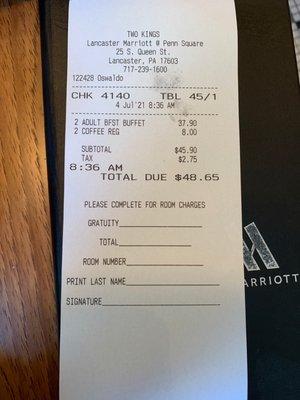 The bill for two people