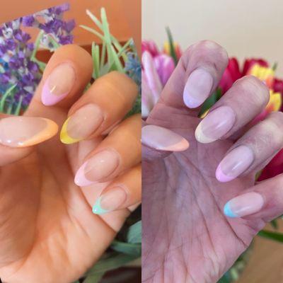 Full set nails - inspo on left, result on the right! Love them!