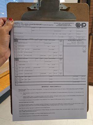 First page of Traffic Collision Counter Report. 4 pages to fill out.