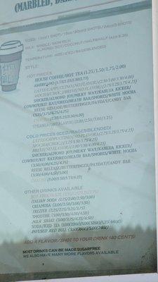 Drinks menu