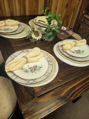 A mix of new and antique makes this refinished table ready for any special occasion!