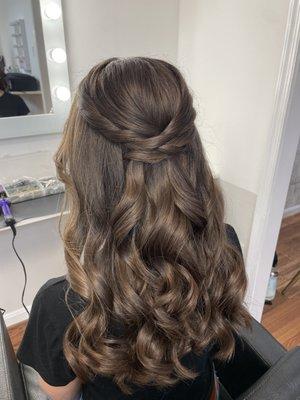 Half up half down with light curls