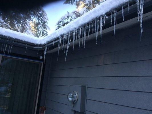 Our not so wonderful Leafguard gutters. When the snow melted, the water just poured off our roof and never went in the gutters.