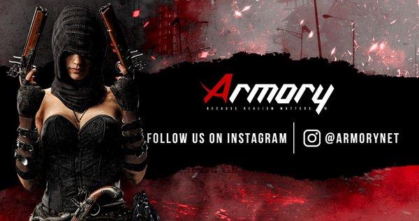 Armory Logo - Woman with 2 pistols - check us out on Instagram!