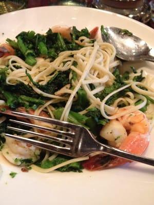 Shrimp,arugula,broccoli rabe and linguini with garlic sauce