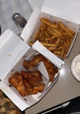 Spicy/Soy Garlic Wings & Seasoned French Fries