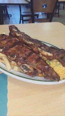 I got there beef ribs with rice and fries