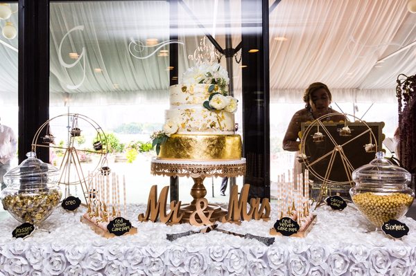 Desert table at Giandos on the Water. Cake by Sugarsketch NY,NY