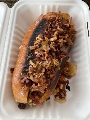 Bacon cheese dog- light on the cheese