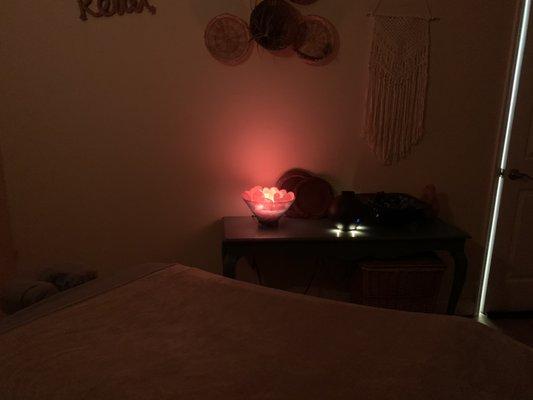 Massage room. Himalayan salt stone massage.